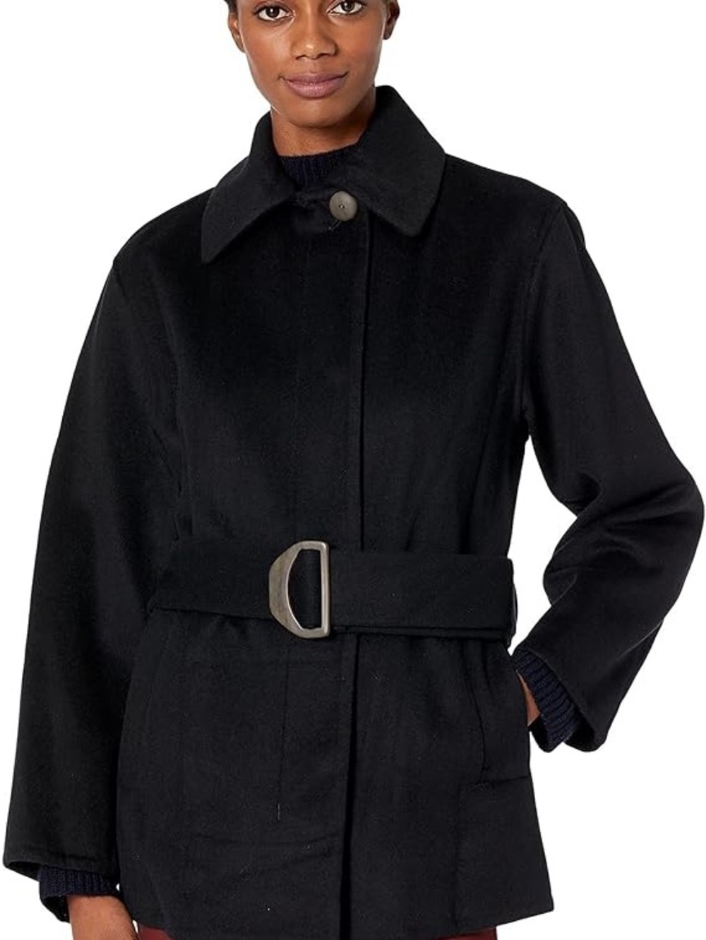 Vince Black Belted Trench Coat with D-Ring Buckle